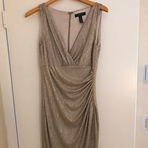 Gold shiny Ralph Lauren evening dress.